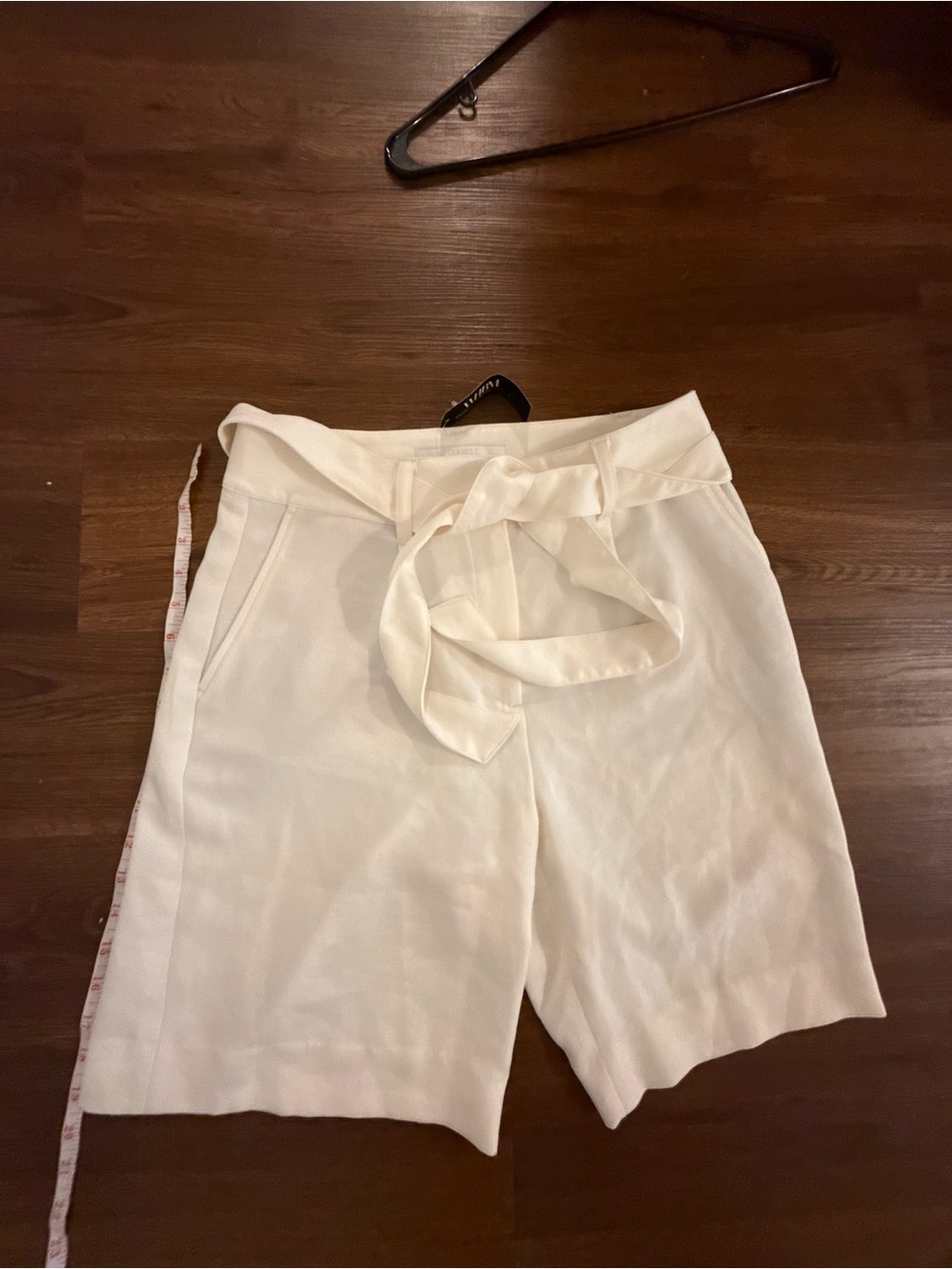 White House Black Market Cream Tie-Waist Bermuda Shorts